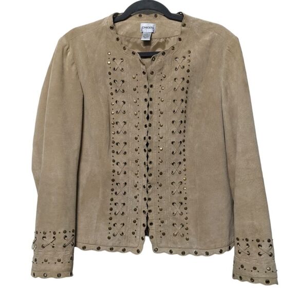 CHICO'S Suede Leather Studded Lace-Up Western Boho Jacket M - Picture 2 of 8